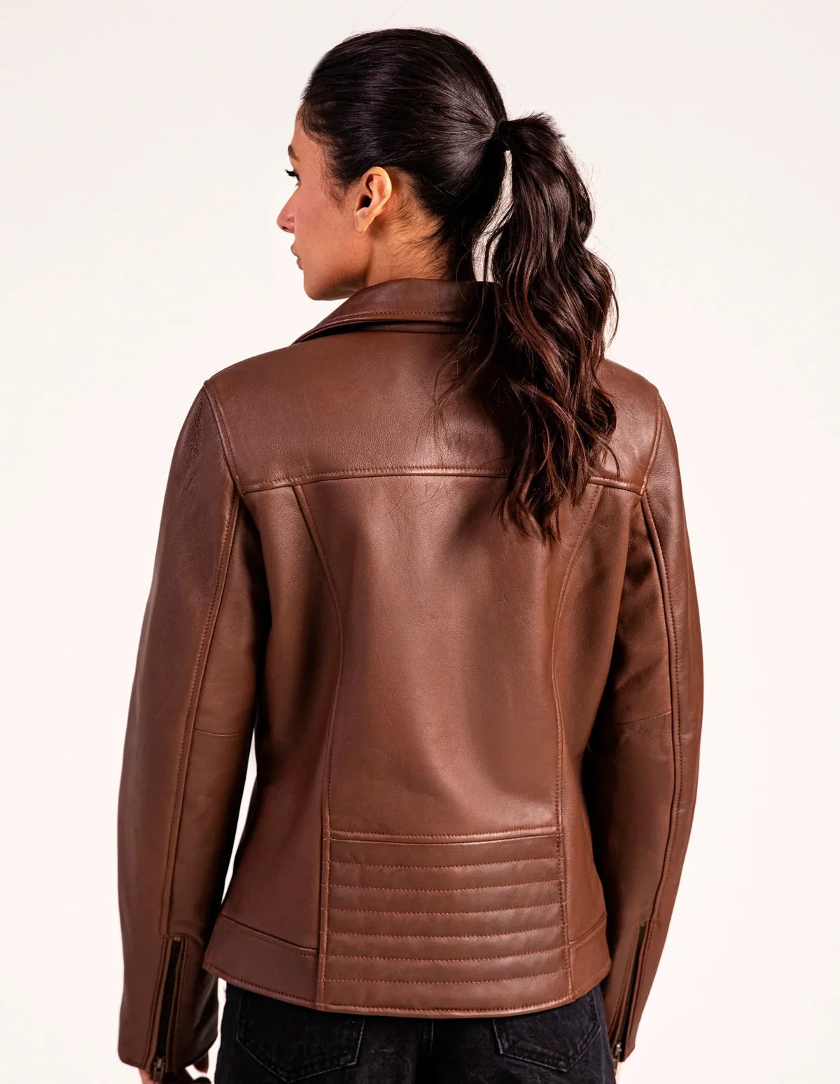 Vintage Leather Biker Jacket Coffee Brown - Dasier