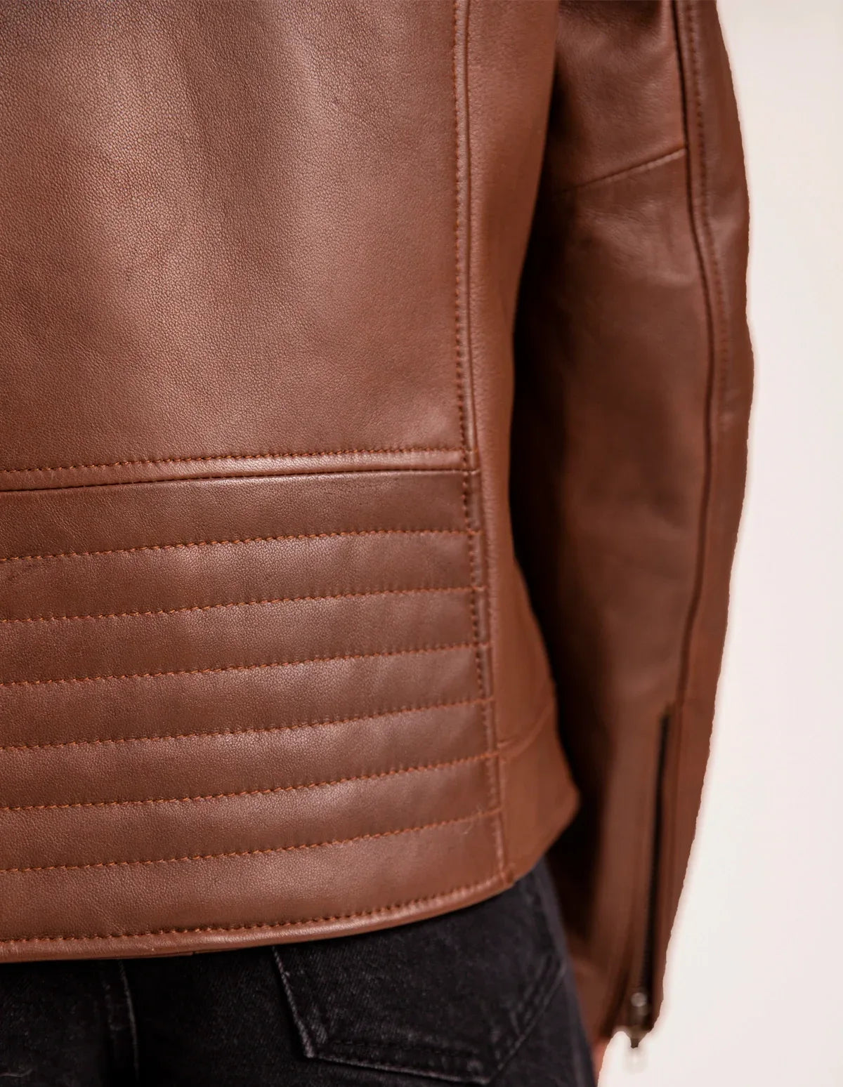 Vintage Leather Biker Jacket Coffee Brown - Dasier