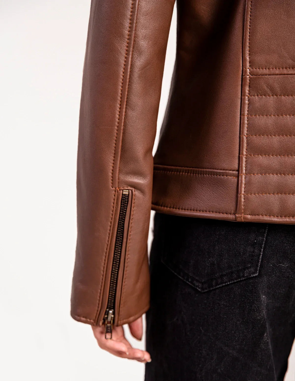 Vintage Leather Biker Jacket Coffee Brown - Dasier