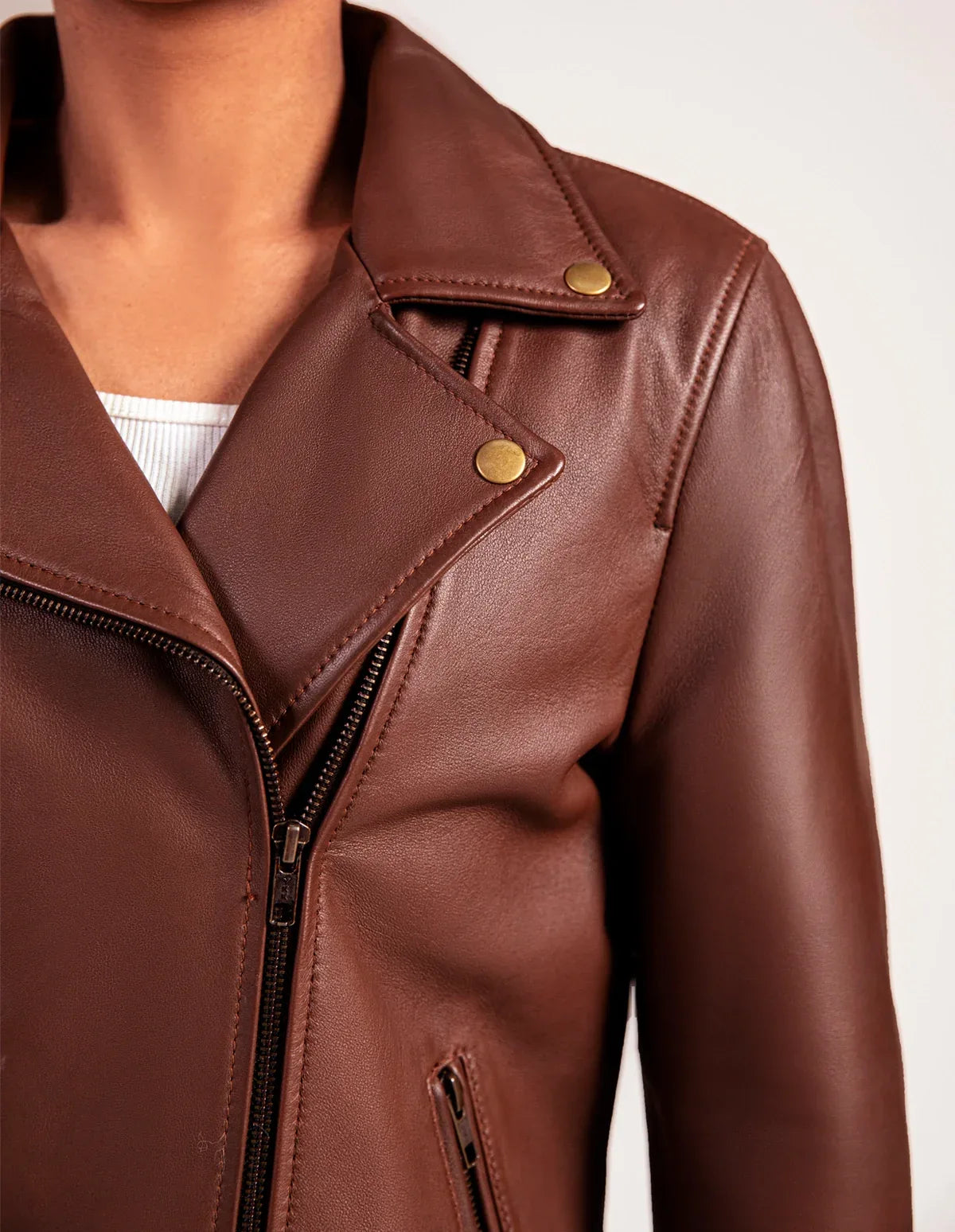 Vintage Leather Biker Jacket Coffee Brown - Dasier