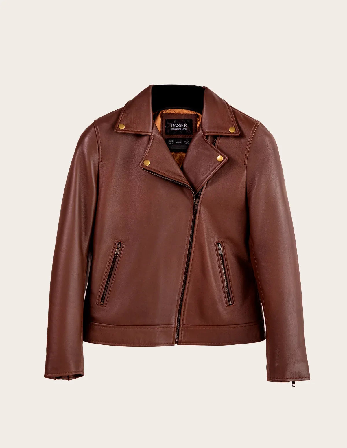 Vintage Leather Biker Jacket Coffee Brown - Dasier